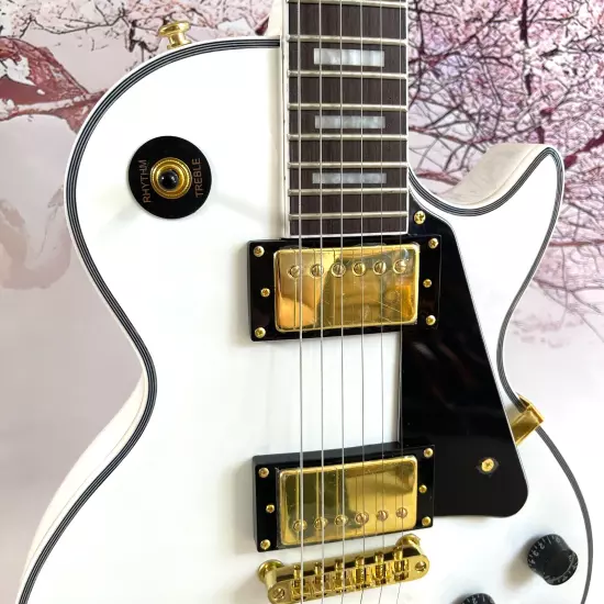 Custom Electric Guitar LP alpine white Gold hardware Black binding shell inlay