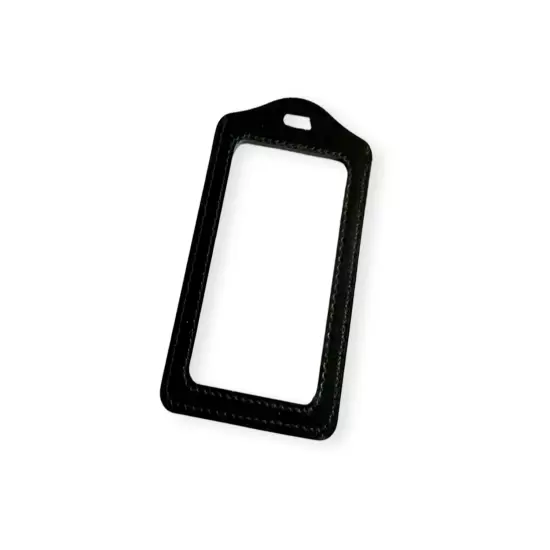 Black Leather Vertical ID Badge Card Cover Case Holder - Lanyard NOT included