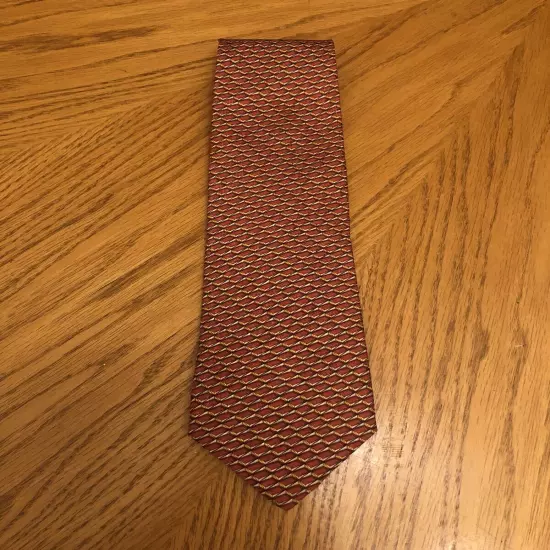 Ermenegildo Zegna Silk Tie, Italy Red & Yellow Brick Geometric Design 