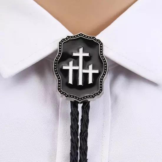 Mens BOLO Tie Vintage Cross Drip Necklace Wedding Alloy PU Rope Western Cowboy