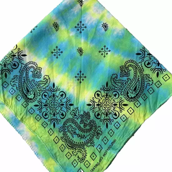 Tie Dye Paisley Bandana, 100% Cotton, 2 Sided. Hand Dyed Set 4 California Dye