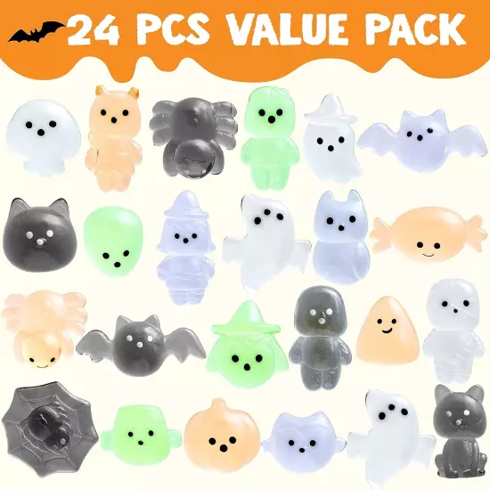 24 PCS Halloween Mochi Squishy Toys, Soft Squishy Toy Cute Squeezes, Stress Reli