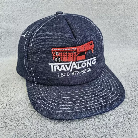 Vintage Trucker Hat Foam Snapback Baseball Cap Denim Blue OSFM TRAVALONG Trailer