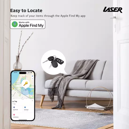 Laser Mini Smart Tag Bluetooth Tracker with Apple Find My (White)