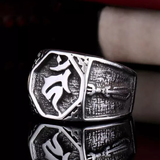 Vintage Tribal Rune Signet Ring Stainless Steel Men's Amulet Biker Jewelry Ring