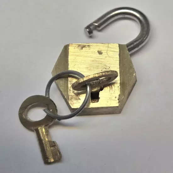 Solid Brass Mini Lever Lock Padlock With Skeleton Key. Tiny 15 mm Made In India.