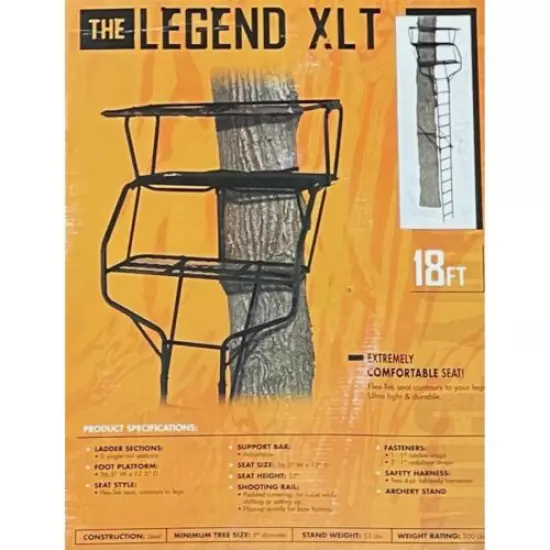 Muddy Legend XLT 18 Ft Tall 2 Person Deer Hunting Ladder Treestand w/2 Harnesses