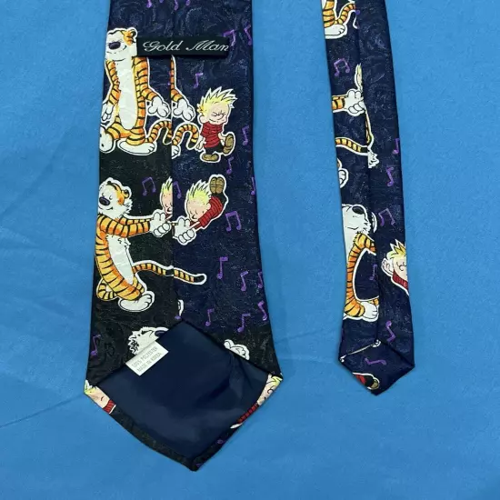 GOLD MAN Dancing Calvin & Hobbs CARTOONS Multicolor 100% SILK Men's Neck Tie