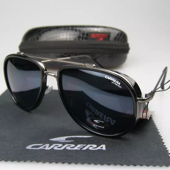 New Arrived Men Women Retro Sunglasses Windproof Matte Frame Carrera Glasses+Box