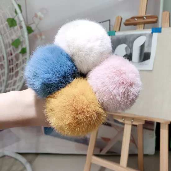 2/1PCS 6/5cm Fluffy Pompom Elastic Hair Ties Bobbles Fur Ball Ponytail Band