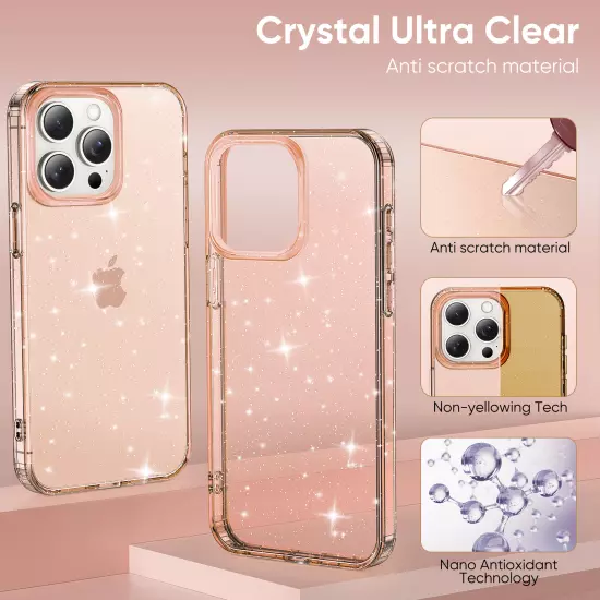 For iPhone 16 Pro Max 15 14 13 12 11 Slim Glitter Transparent Clear Phone Case