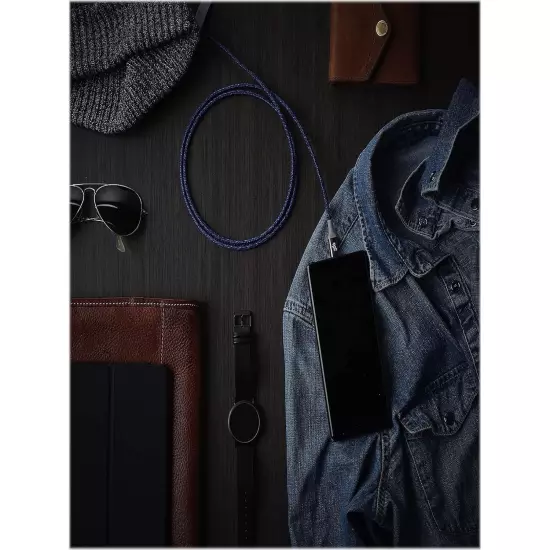 Habitat 4Ft Premium Braided Charging Cord, Navy, USB-C to USB-A for Phone, Table