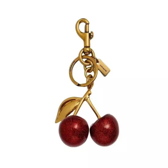 1 Kit Cherry Bag Charm KeyChain Glitter resin and metal Brass Red Apple