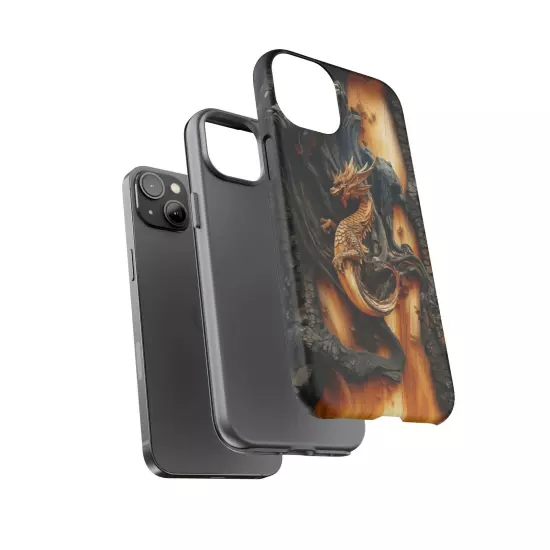 For iPhone, Samsung Galaxy, Pixel - Phone Case Cover - Carved Wood Dragon Print