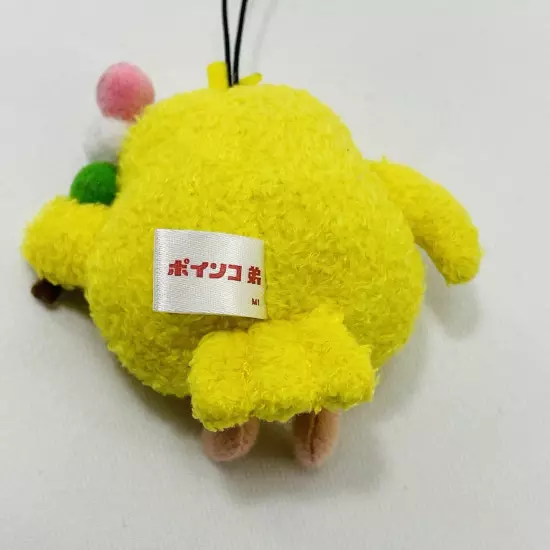 Docomo Poinko Yellow Chicken Hangtag Bird Meatball Plush Strap Charm Bulging Eye