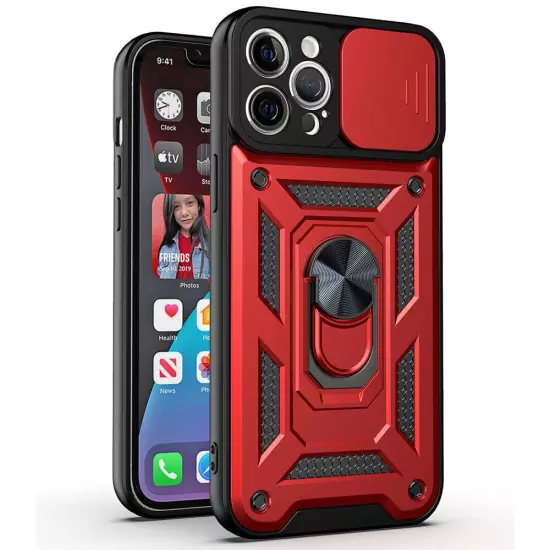 For iPhone 16 15 14 13 12 11 Hybrid Shockproof Case Camera Lens Cover Ring Stand