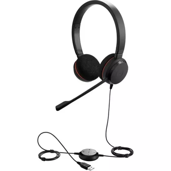 JABRA Evolve 20 HSC016 UC Stereo Wired Headset/Music Headphones – USB Mac and PC