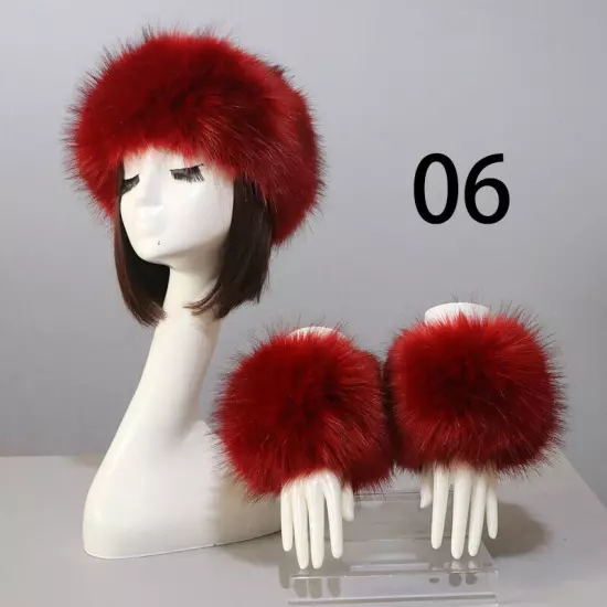 Women Wam Faux Fur Hat Cuff Set Winter Warmer Hat Arm Wrist Sleeve Gloves