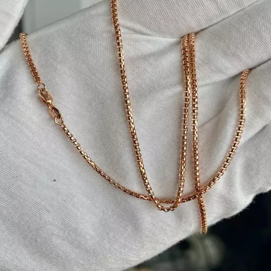 Real 14k Rose Gold 1.8mm Semi-Solid Half Round Box Chain 16 18 20 22 24 Inches