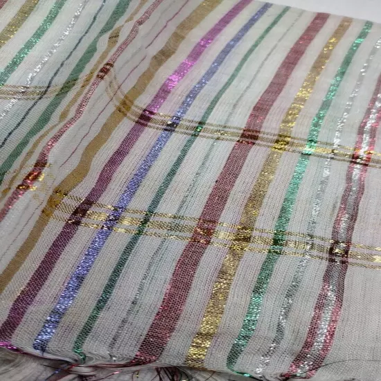 70s Long Scarf RAINBOW METALLIC OBLONG RARE INDIA MADE RAYON GOLD GAY DISCO ERA