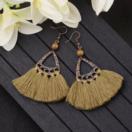 Fashion Women Bohemian Earrings Long Tassel Fringe Drop Dangle Ear Stud Jewelry