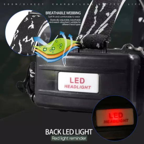 120000LM Powerful Led Headlamp Rechargeable Head Lamp Torch Flashlight Zoomable