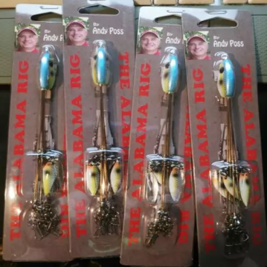 Lot of 4 Original Bladed Alabama Rigs by Andy Poss. Color: True Blue