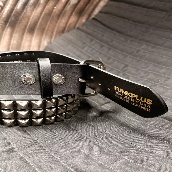 Three Row Pyramid Stud Belt Leather Handmade Studded Belt Punk Goth By Funk Plus