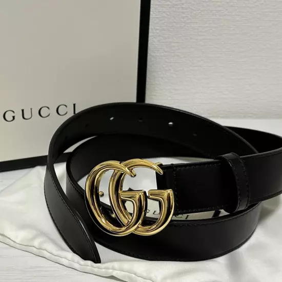 Gucci GG Marmont shiny buckle leather belt 80/32 414516 Men Used JPN