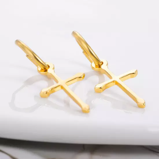 Fashion 18k Gold Plated Cross Dangle Drop Earring Women Jewelry Gift Accessories