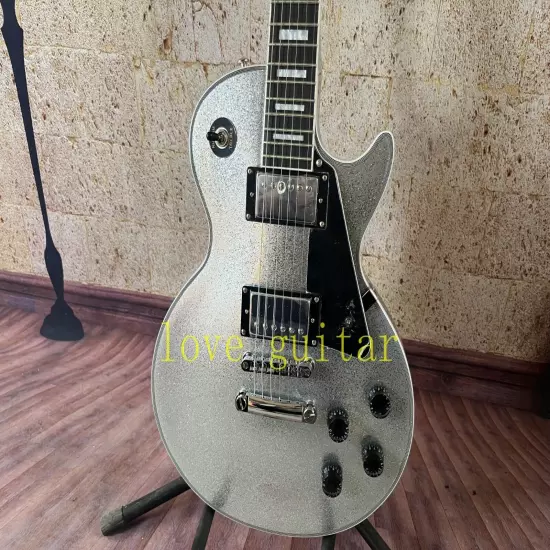 LP Custom electric guitar Silver Sparkle Metal Flake Mahogany body 6 string