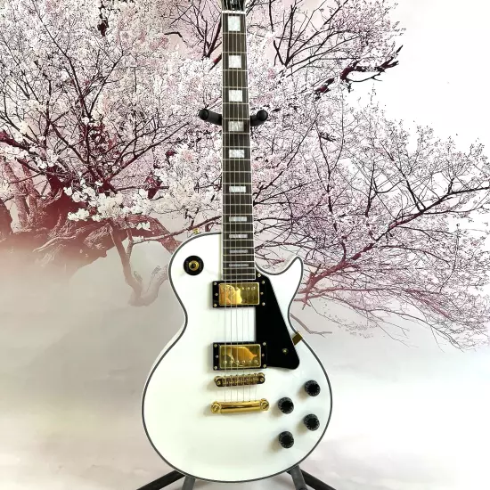 Custom Electric Guitar LP alpine white Gold hardware Black binding shell inlay