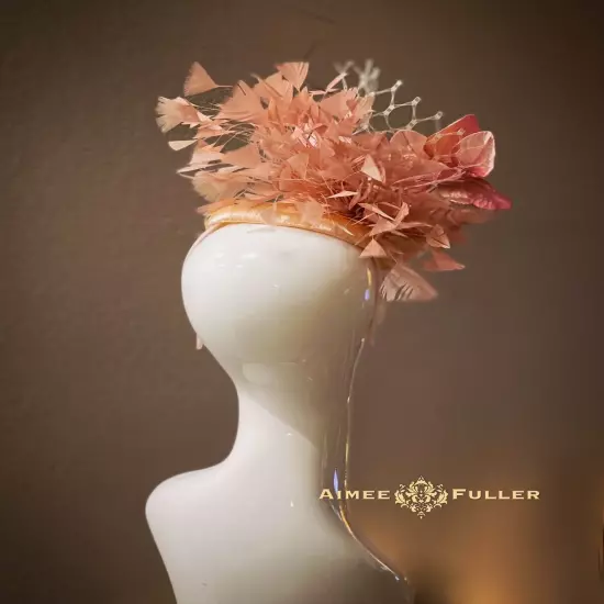 Kentucky Derby Fascinator Pink Satin Ivory White Rose Hat Royal Ascot Bridal Hat