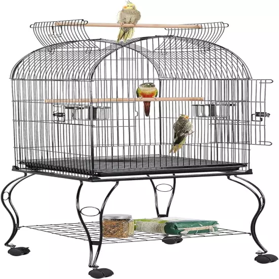 59-Inch Rolling Standing Medium Dome Open Top Bird Cage for Parrots Cockatiels S