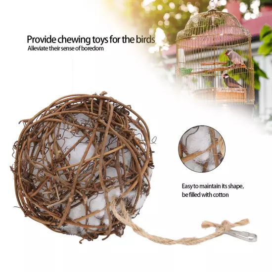 Parrot Rattan Ball Toy With Cotton Durable Parrot Rattan Ball Hanging Toy For