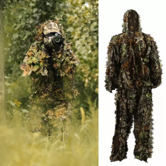 3D Ghillie Suit Set Sniper Train Leaf Jungle Forest Wood Hunting Camouflage