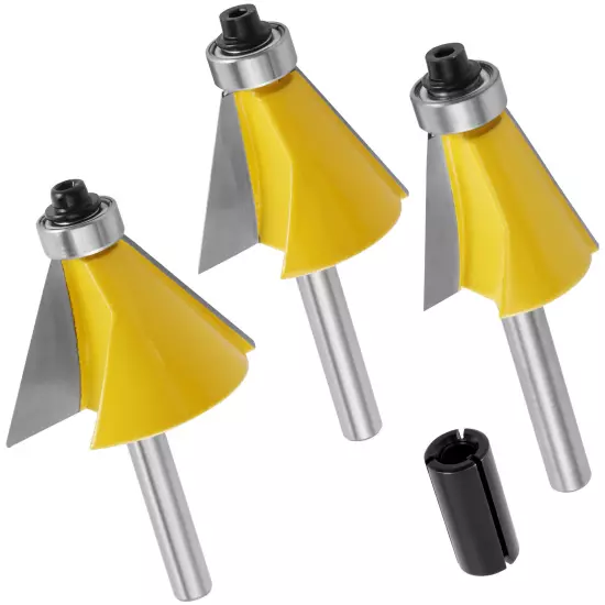 3Pcs 1/4" Shank Chamfer Router Bit Bevel Edge Forming Router Bit 15° 22.5° 30°φ