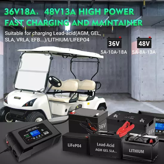 Golf Cart Charger with Crow foot plug, 36V 18A 48V 13A lifepo4 lithium Charger