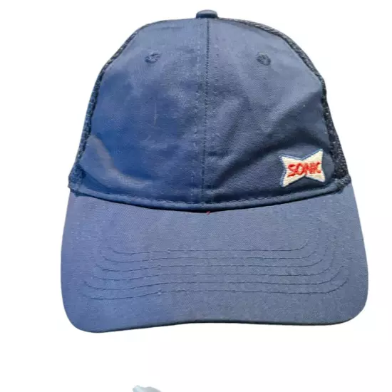 Sonic Employee Work Uniform Hat Snapback Cap Blue Adjustable Strap Mesh Back