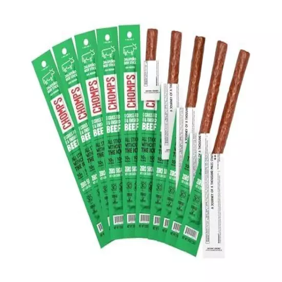 Chomps Grass-Fed and Finished Jalapeño Beef Jerky Snack Sticks 10-Pac