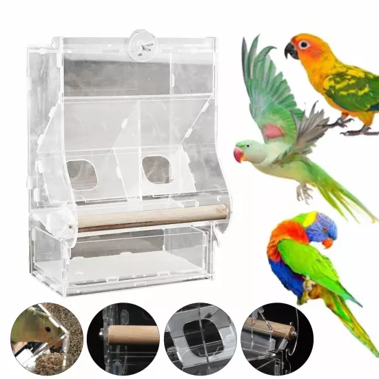 Acrylic Transparent Automatic Bird Feeder Parrots Canary Cockatiel Pet Supplies