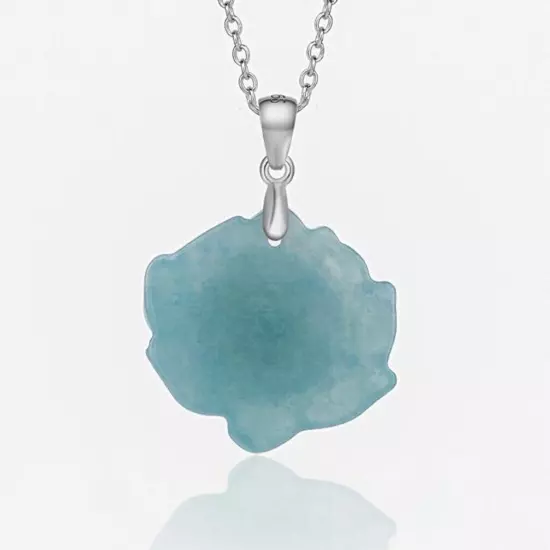 Certified Natural Blue Burma A Jade jadeite Lotus S925Silver Pendant Necklace