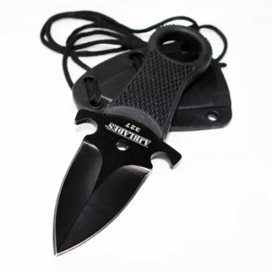 2PC Tactical Black FULL TANG NECK Knife FIXED BLADE MILITARY DAGGER [327 & 331]