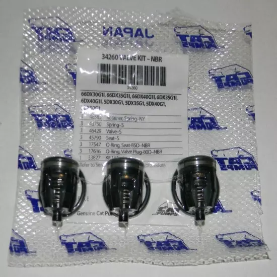 Cat Pump 34260 Valve Kit for 5DX,6DX,66DX Pumps - 3 Valves in Kit