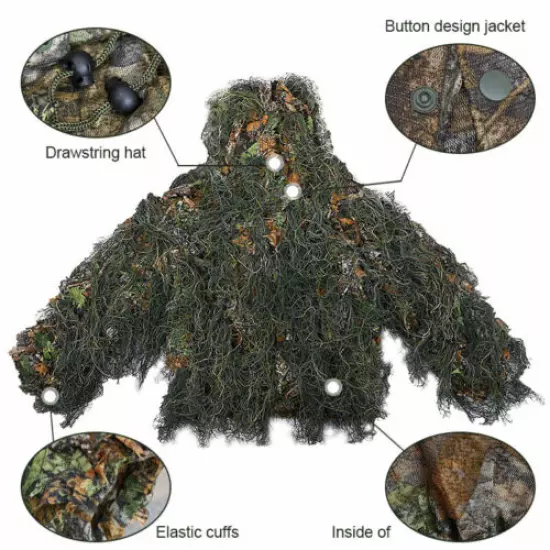 3D Ghillie Suit Grass Bionic Camouflage Suit Bird Watching Hunting Clothes Set