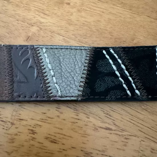 Fossil Patchwork Leather Statement Belt Black Brown Gray Size Medium Boho Silver