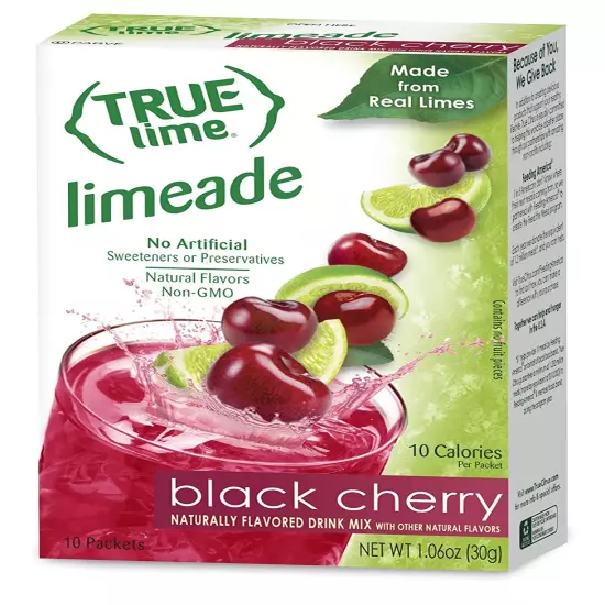 TRUE LIME Black Cherry Limeade Drink Mix 1.06 Oz 10 Ct; Fresh New, Free Shipping