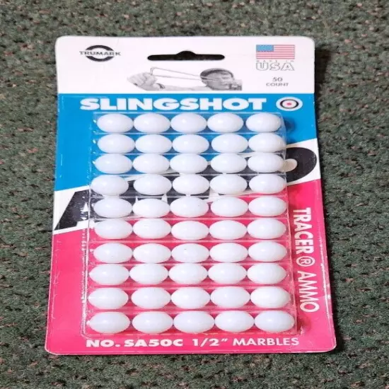 Trumark SA50C Slingshot 50 White Marbles Rounds 1/2 in Tracers Made in the USA