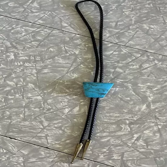 Real Turquoise Stone Bolo Tie Silver Tips