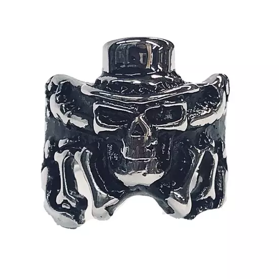 Stainless Steel Men’s Biker Style Ring Skull Top Hat Bones Size 9 - 8+ Grams